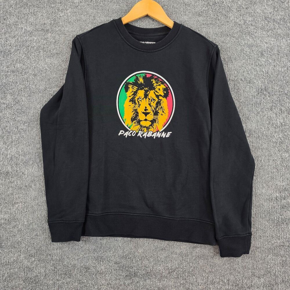 Paco Rabanne Sweatshirt Mens Small Black Lion Graphic Crewneck Rasta Hippie